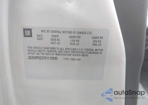 2008 Pontiac Grand Prix z USA, uszkodzony, nr VIN 2G2WP552781112845
